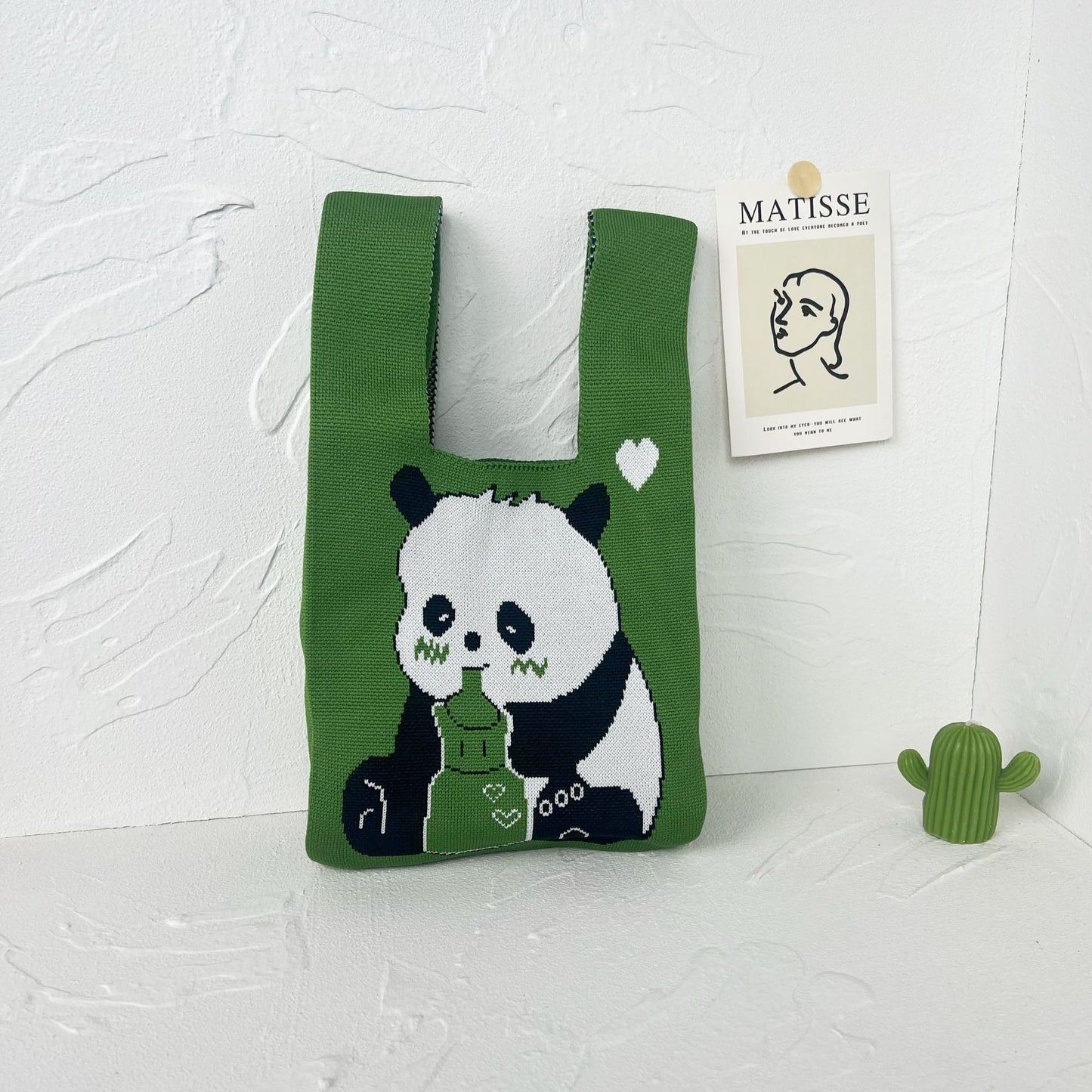Women's High-grade Panda Knitted Polyester Knit Phone Bags