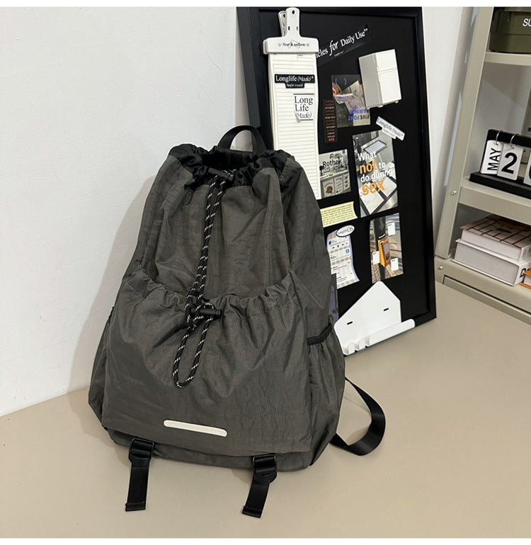 Men's Drawstring Pull String Nylon College Trip Backpacks