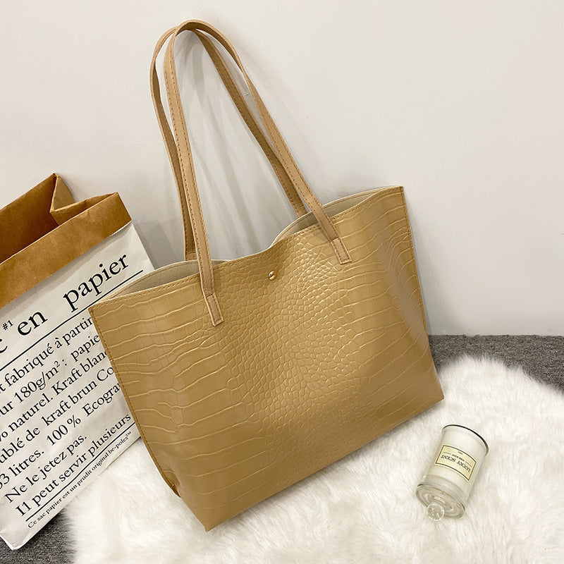 Women's Minority Fashion Crocodile Pattern Simple Commute Large Tote Bags