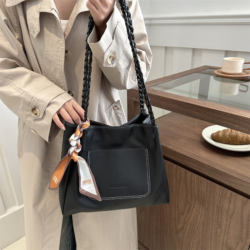 Women's Capacity Pure Color Trendy Silk Scarf Tote Bags