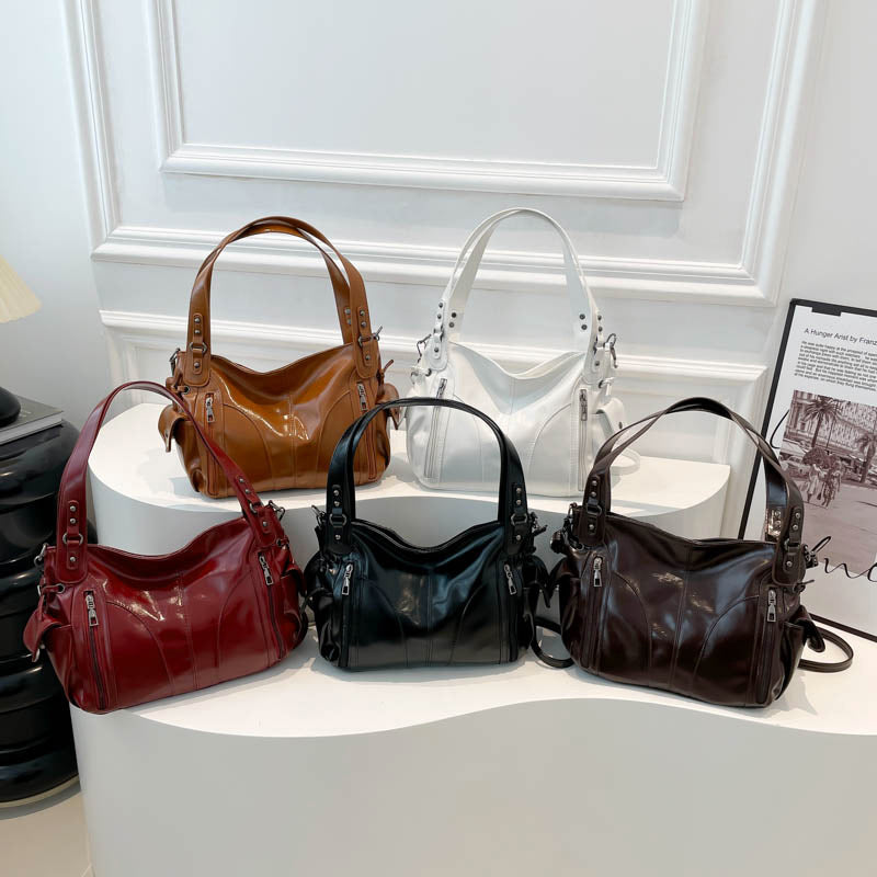 Women's Glossy Leisure Commute Textured Style Retro Shoulder Bags
