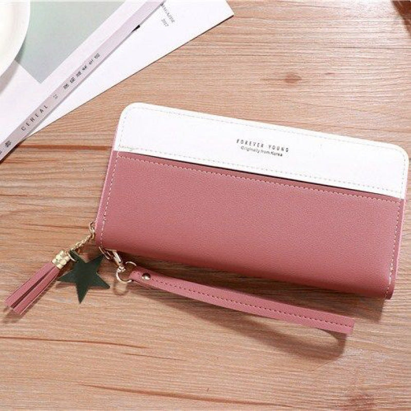 Women's Mid-length Large Capacity Fashion Stitching Tassel Ladies Wallets