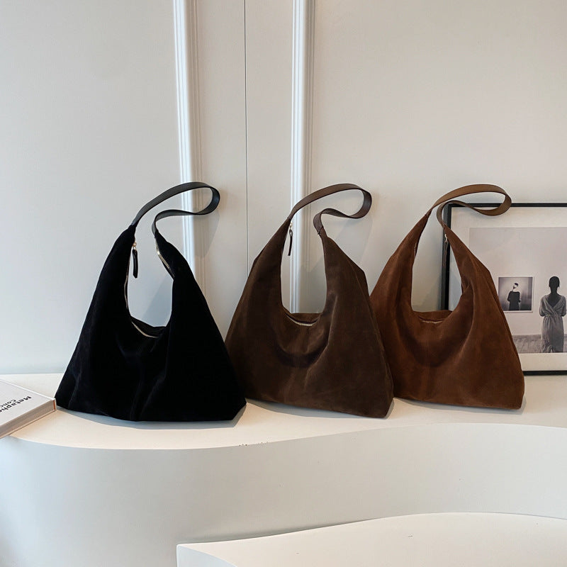 Women's Suede For Fashion Solid Color Large Shoulder Bags