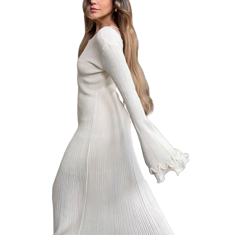 Women's Long Sleeve Knitted Dress Slim High Waist Dresses