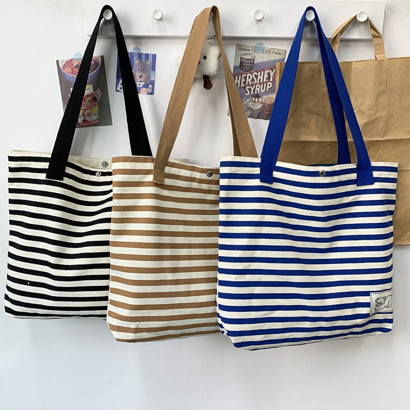 Women's Simple Striped Large Capacity Canvas Vacation Shoulder Bags