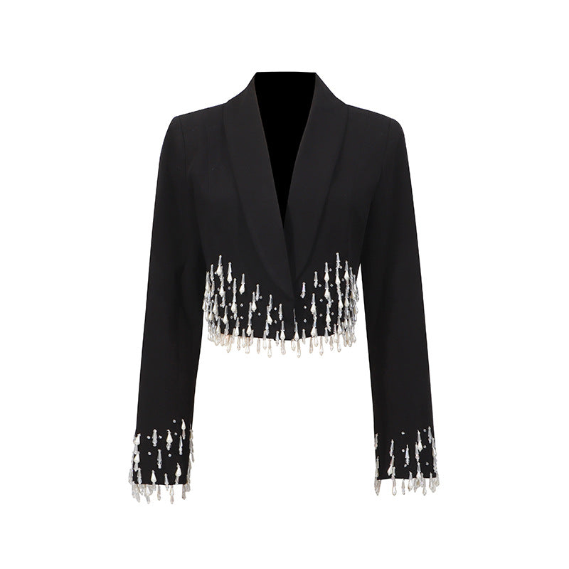 Women's Fashionable Autumn Rhinestone Stitching Design Long Suits