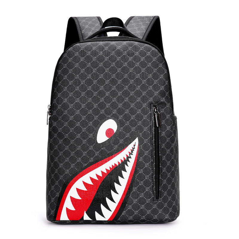 Men's Personality Fashion Shark Mouth Plaid High Backpacks