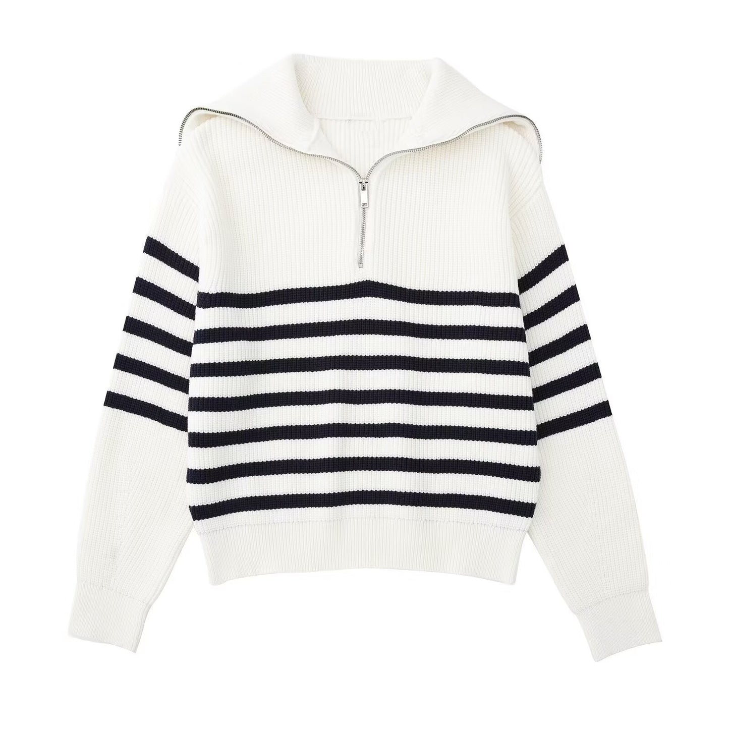 Women's Fashion Loose Half Zipper Lapel Pullover Knitwear