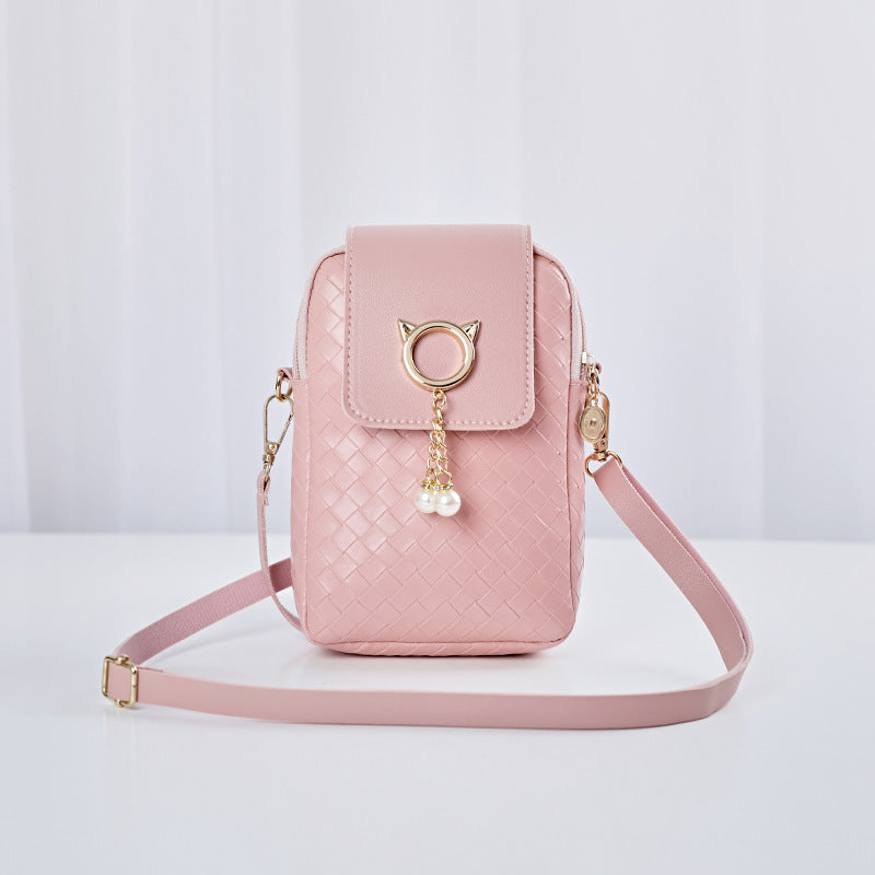 Women's Korean Style Mobile Woven Pearl Tassel Phone Bags