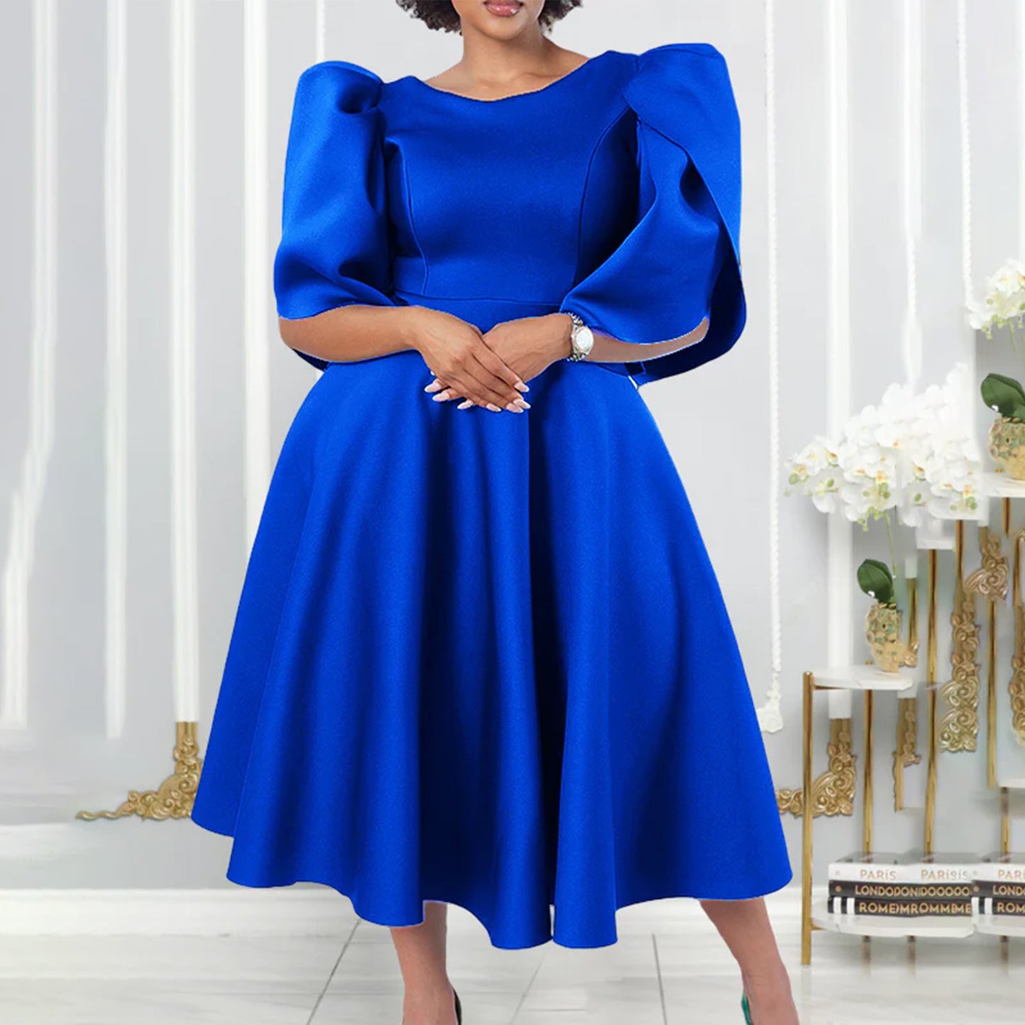 Women's Round Neck Fashion Elegant High Waist Dresses
