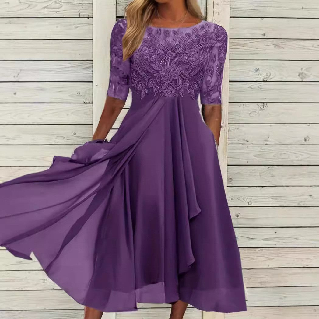 Women's Dress Chiffon Stitching Lace Long Bridesmaid Dresses