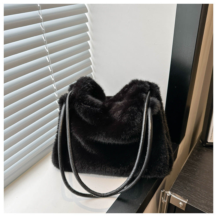 Korean Style Plush College Cute Western Solid Shoulder Bags