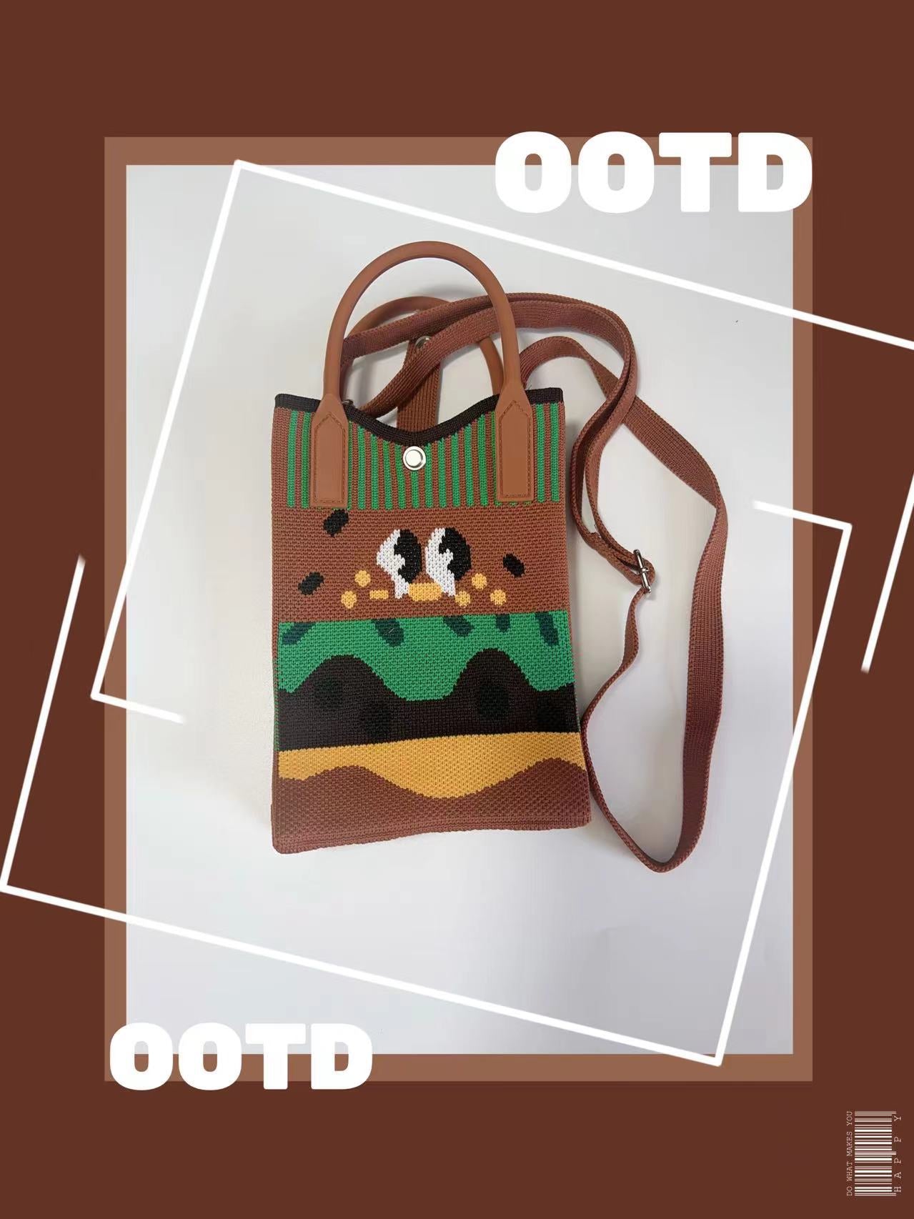 Summer Cartoon Mobile Wool Knitted Adjustable Bags