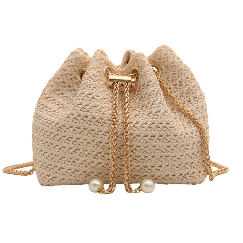 Women's Straw Summer Beach Chain Diamond Crossbody Bags