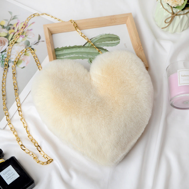 Women's Chain Plush Heart-shaped Heart Shaped Love Bags