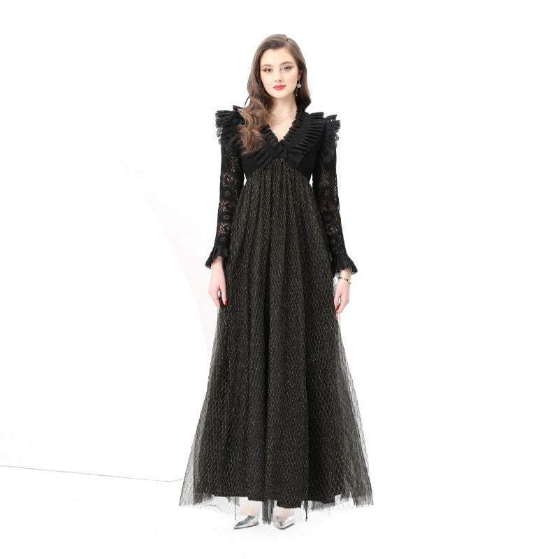 Style Embroidered Lace Long Sleeve Mesh Dresses
