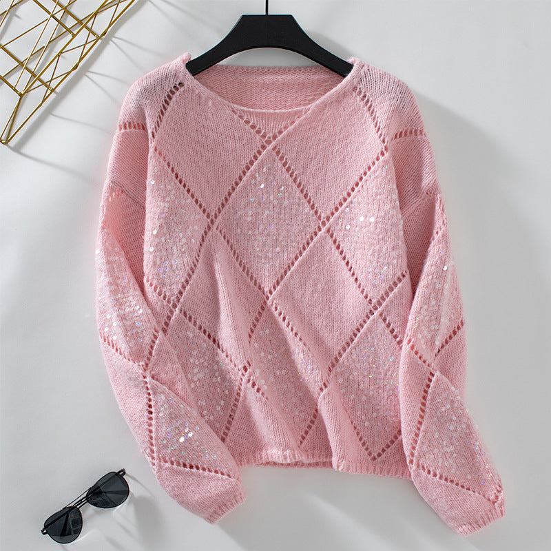 Women's Fashion Sequined Rhombus Pullover Loose Sweaters
