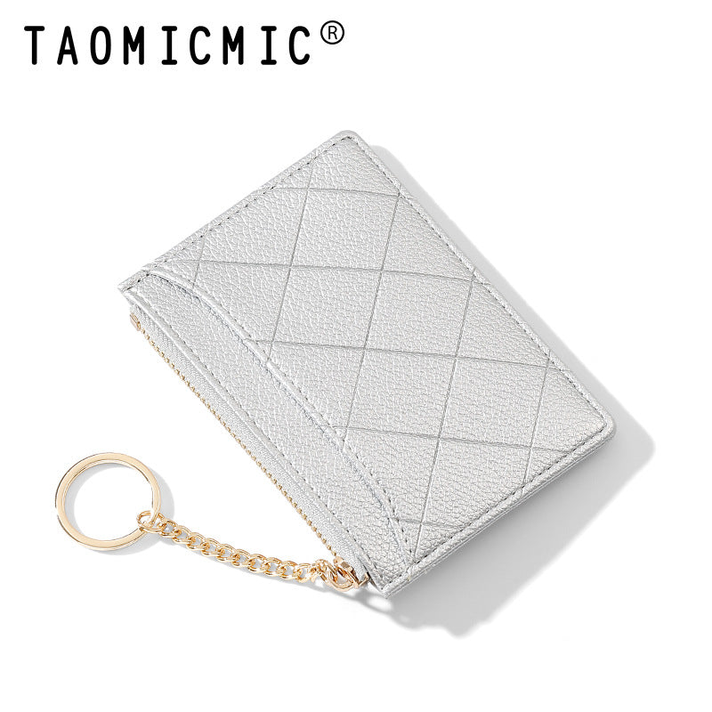 Women's Rhombus Simple Zipper Short Mobile Thin Multiple Card Holder