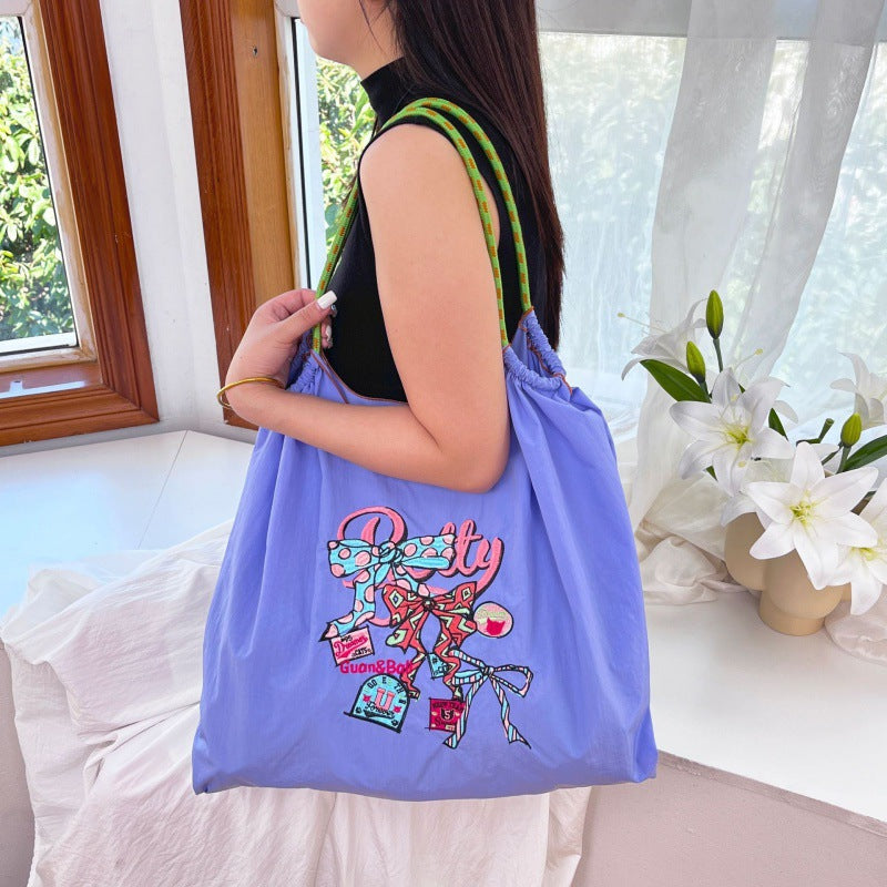 Women's Style Embroidery Black Constellation Hard Canvas Shoulder Bags
