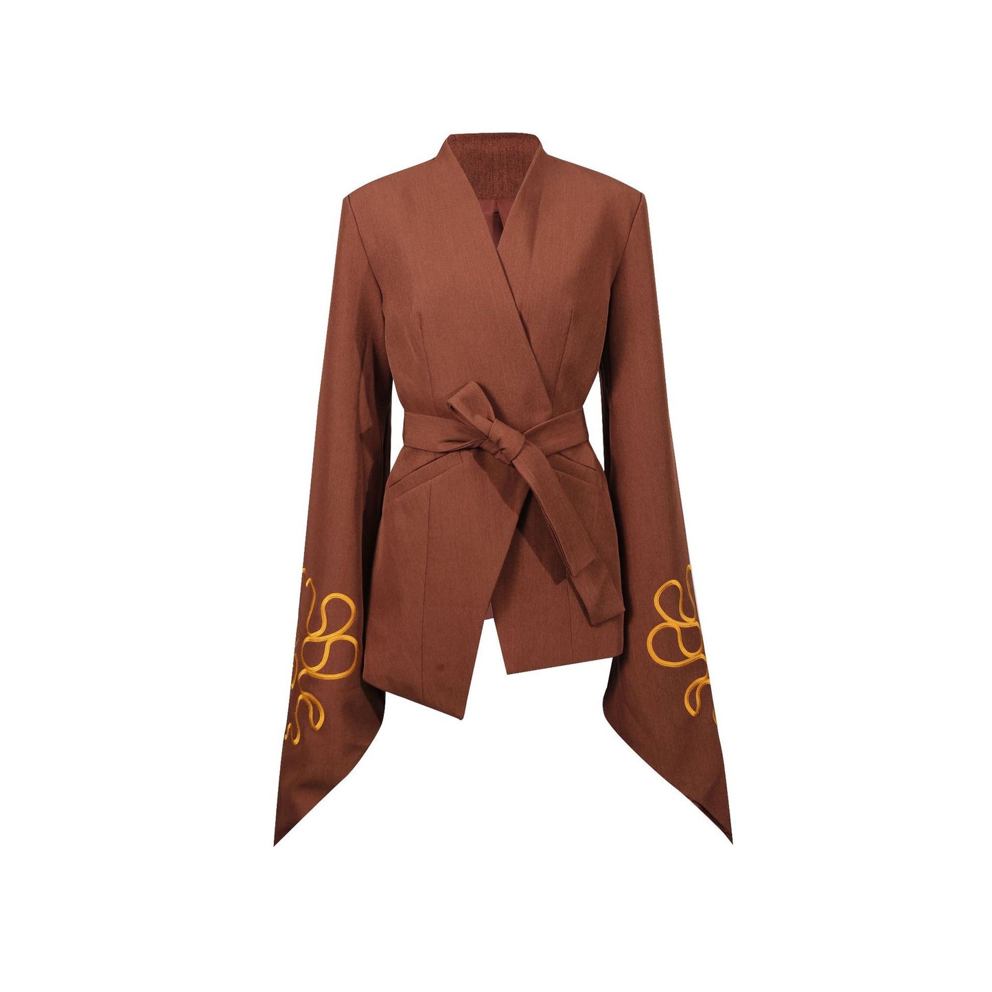 High-grade Embroidered Elegant Flare Sleeve Waist Asymmetric Blazers