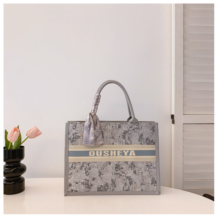 Women's Large Capacity Textured Embroidery Portable High Bags