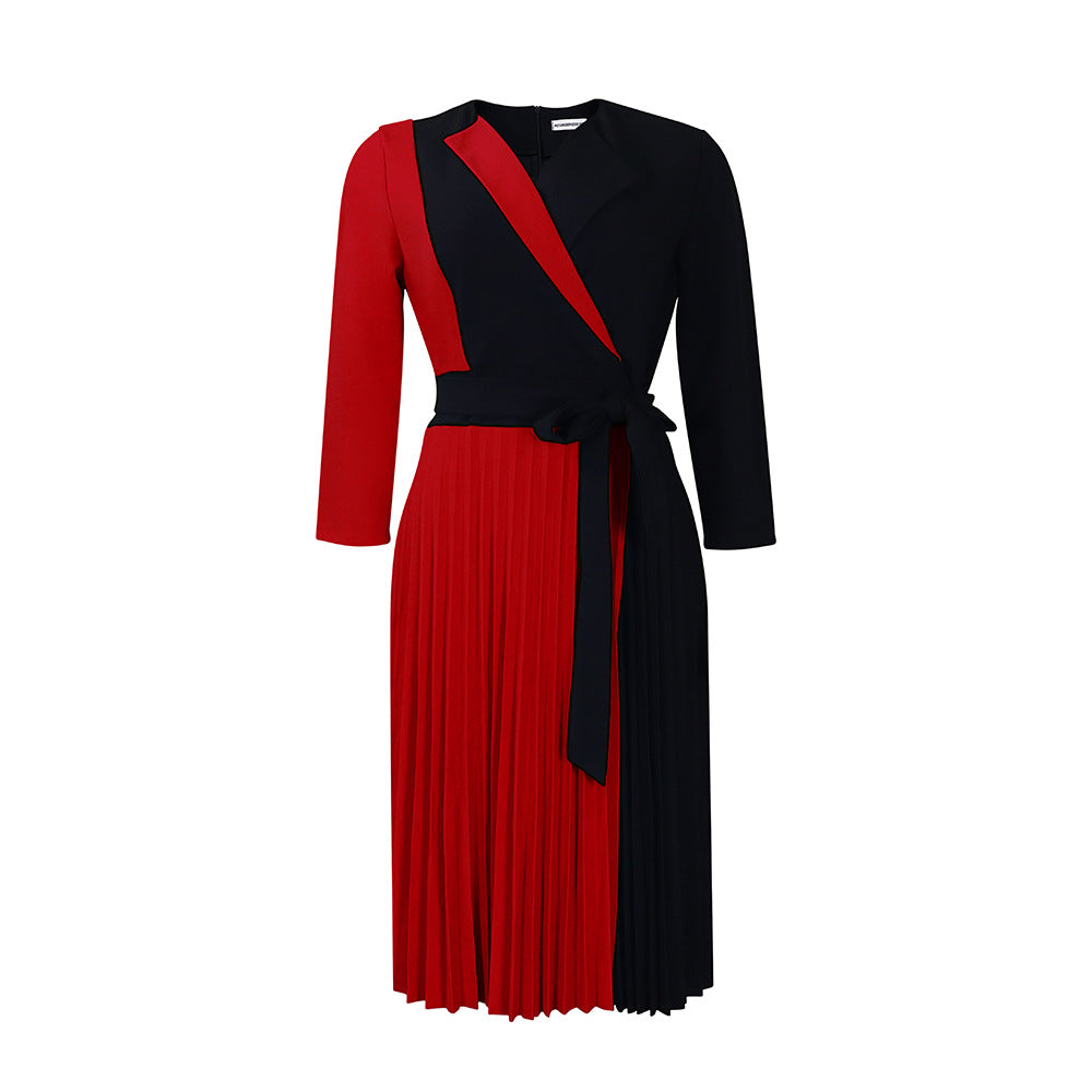 Women's Fashion Temperament Color Matching Bandage Pleated Skirts