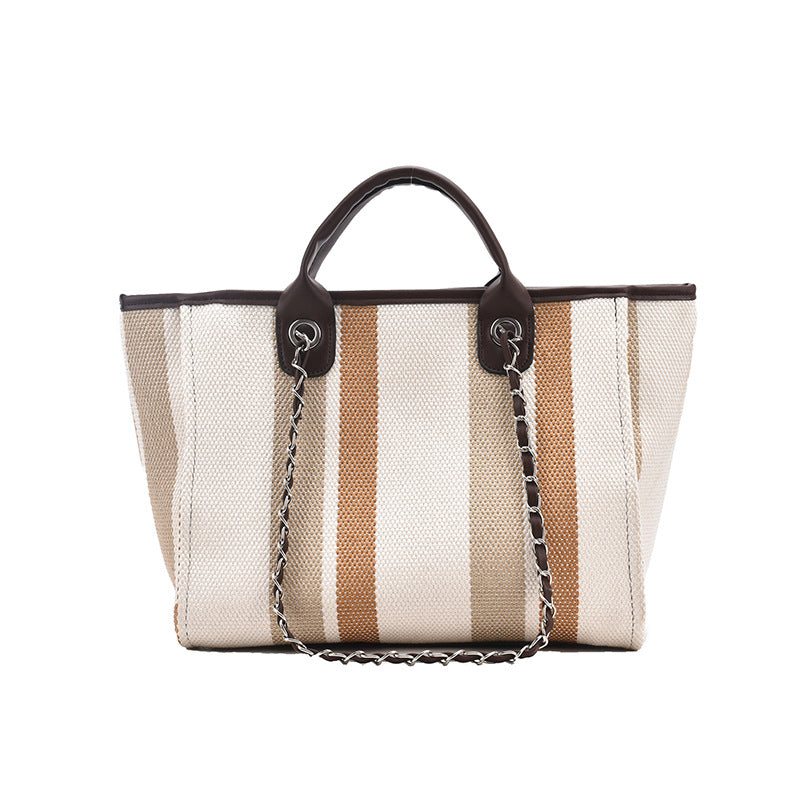 Women's Korean Style Large Capacity Striped Chain Shoulder Bags