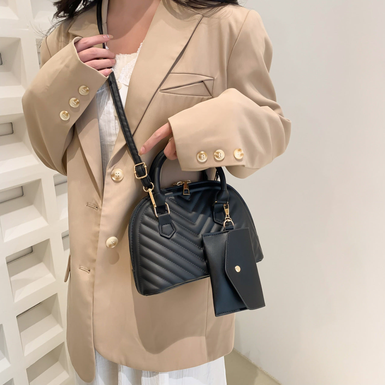 Women's Popular Fashion Striped Two-piece Shell Mummy Crossbody Bags