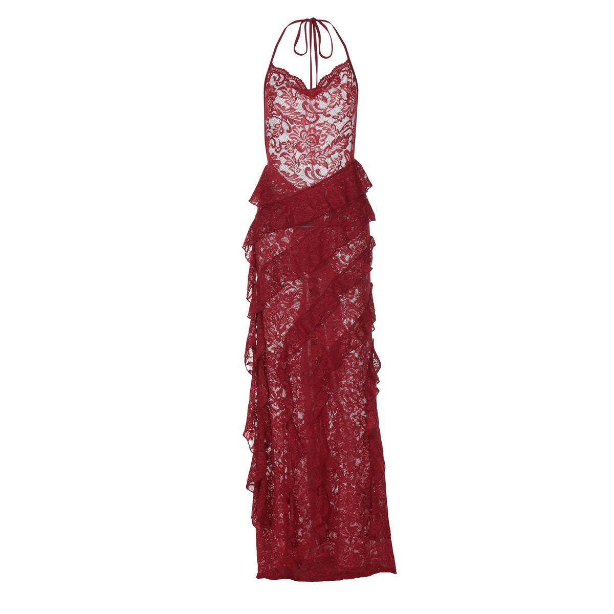 Women's Summer Fashion Lace Dress Irregular Ruffled Slim Dresses