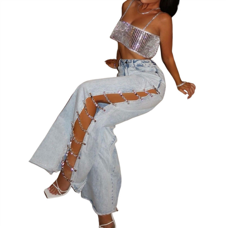 Women's Hot Hollow Summer Low Waist Wide Leg Jeans