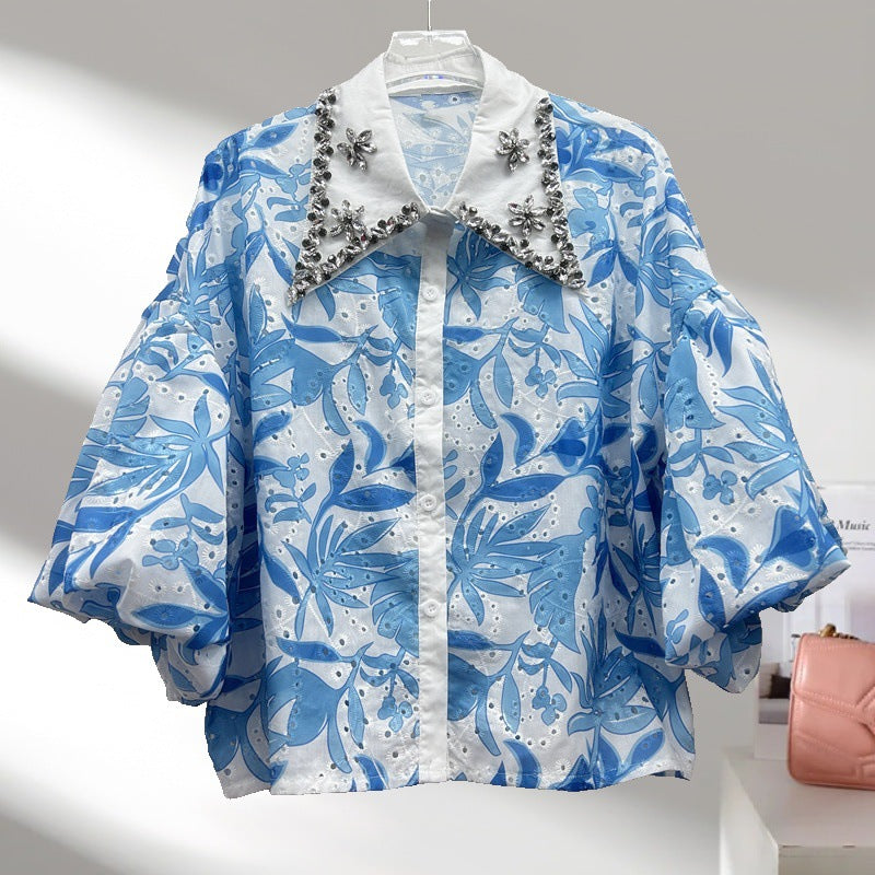 French Style Fashionable Design Sense Diamond Blouses