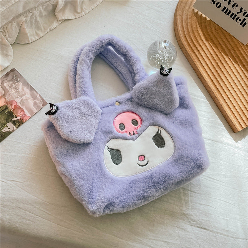 Women's Capacity Portable Plush Preppy Style Heart Shoulder Bags