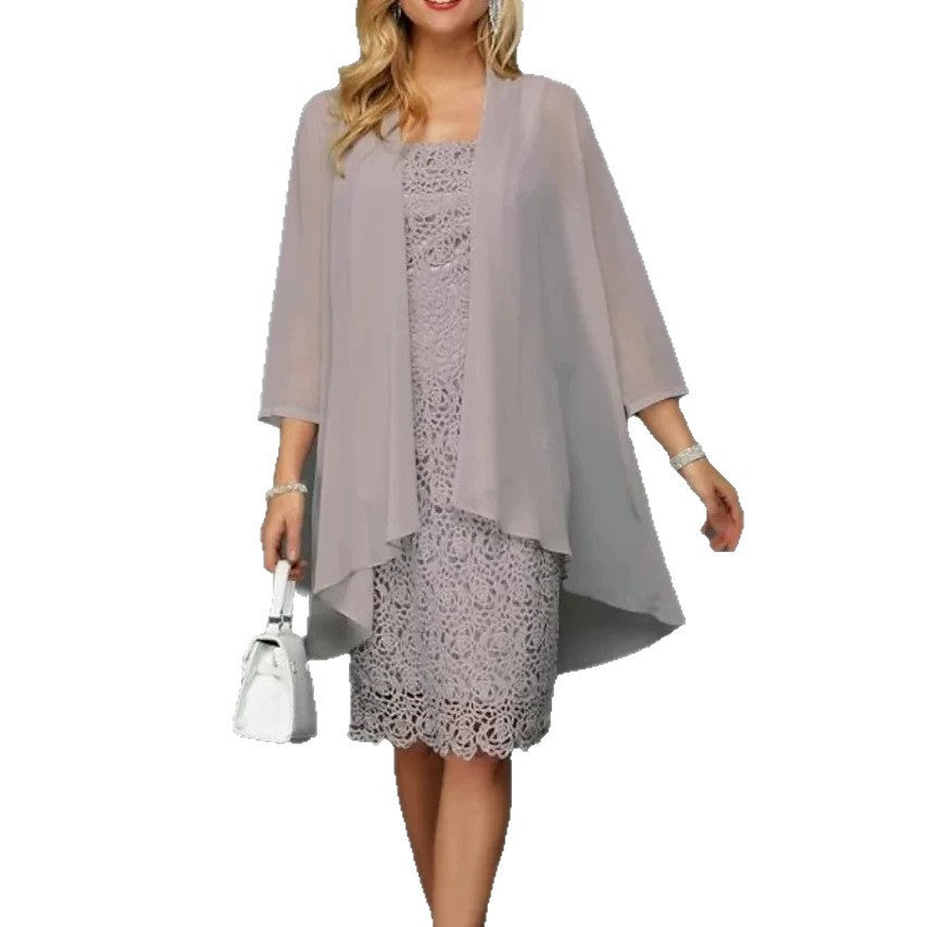 Charming Lace Chiffon Dress Two-piece Set Fashion Casual Suit