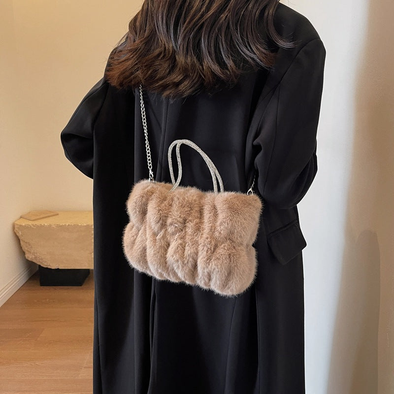 Women's Niche Plush Popular Chain Portable Fur Crossbody Bags