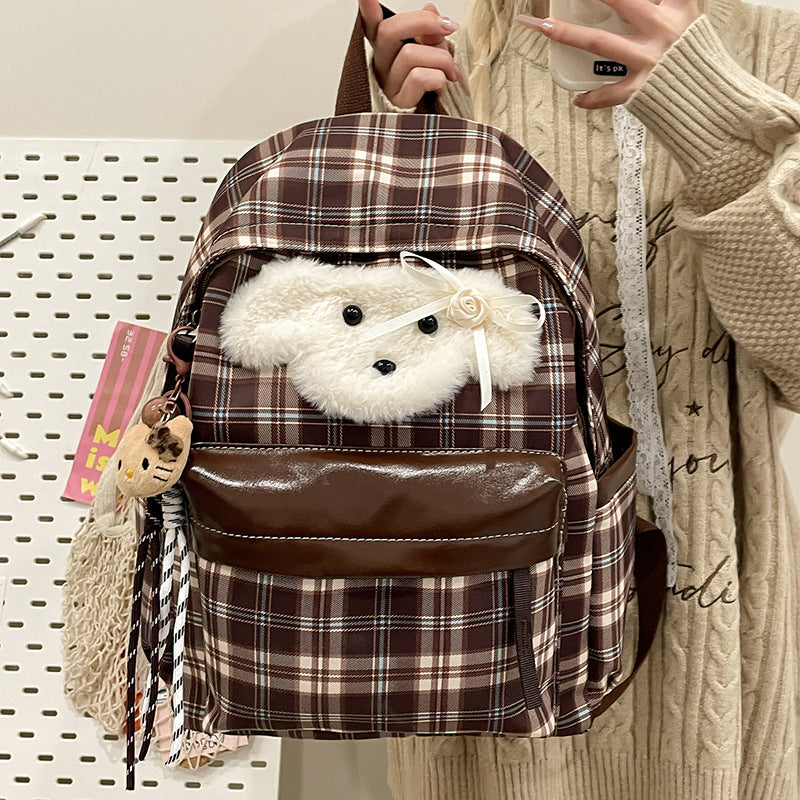 Pretty Winter Cute For Checked Plush Backpacks