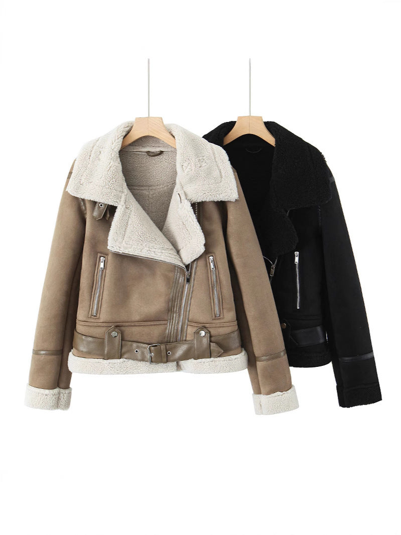 Suede Surface Thickened Fur Integrated Collar Jackets