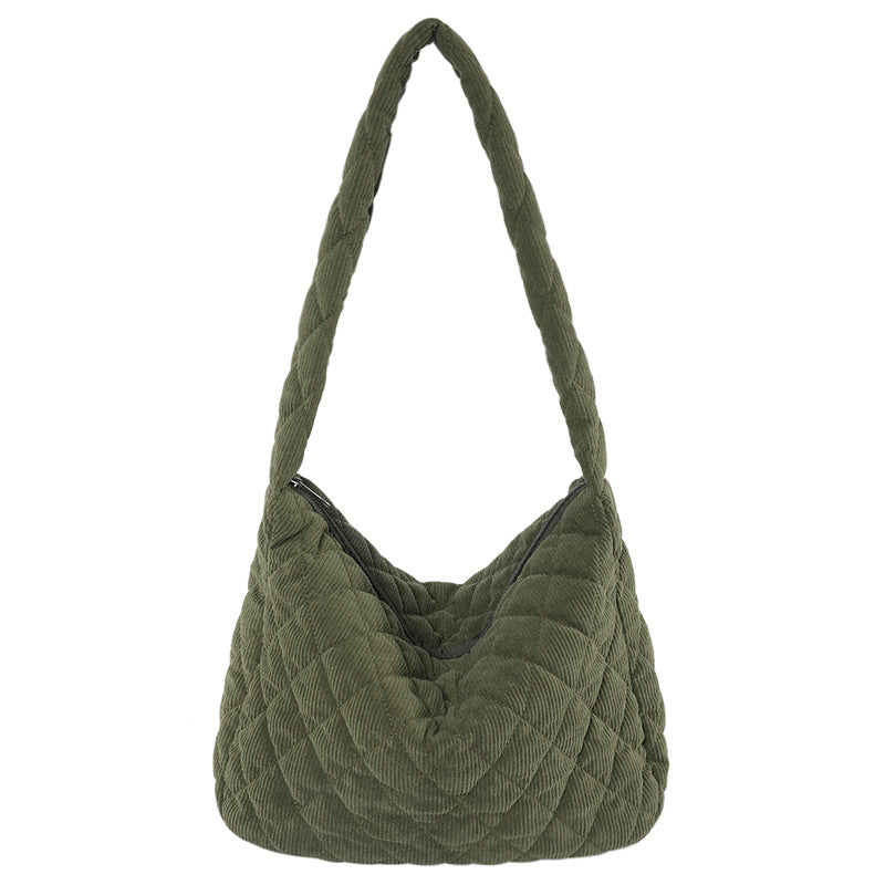 Women's Cotton Corduroy Blue Korean Style Large Crossbody Bags