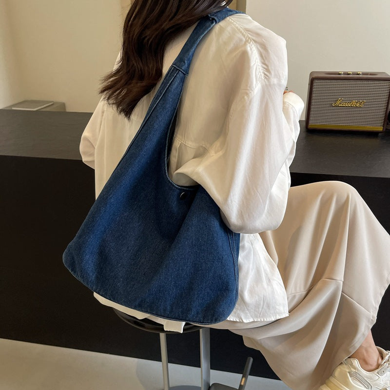 Literary Style Denim Female Large Capacity Solid Shoulder Bags