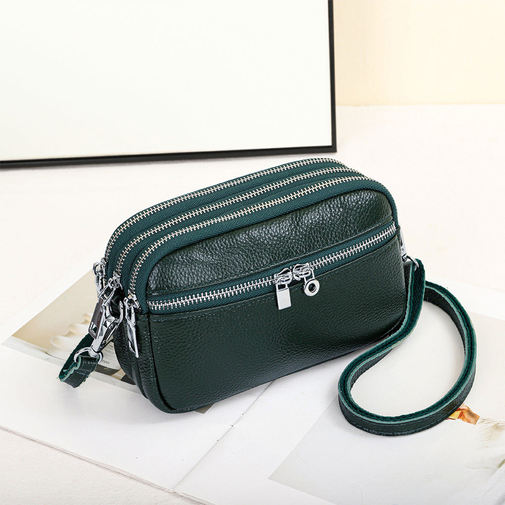 Women's Layer Cowhide Large Capacity Zip One Crossbody Bags