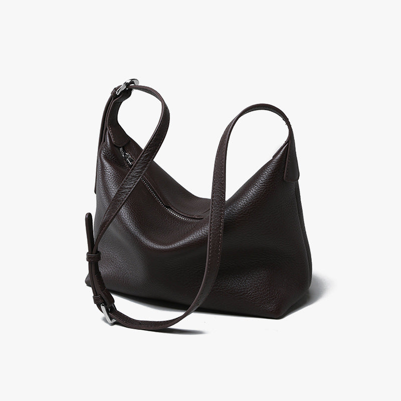 Women's First Layer Cowhide Retro Commuter Dumpling Large Capacity Armpit Bags