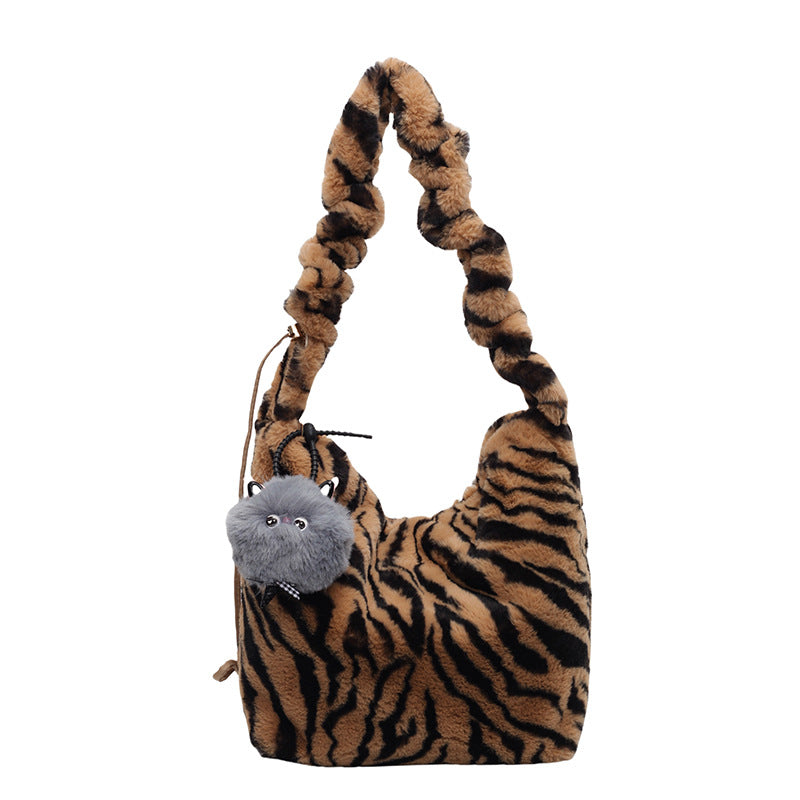 Women's Leopard Print Fur Trendy Underarm Commuting Crossbody Bags