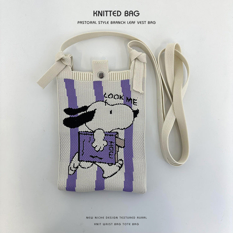 Women's Cartoon Puppy Knitted Mini Commute Portable Phone Bags
