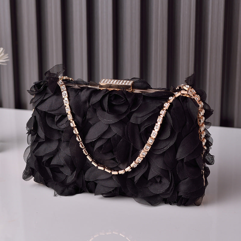 Women's Chiffon Flower Dinner Champagne Clutch Handmade Evening Bags