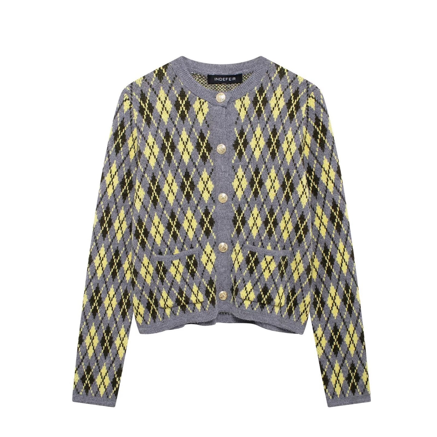 Women's Street Fashion Diamond Pattern Knitted Sweaters