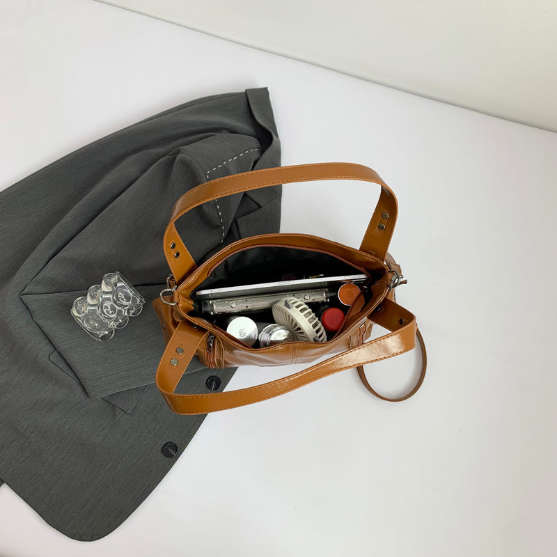 Women's Glossy Leisure Commute Textured Style Retro Shoulder Bags