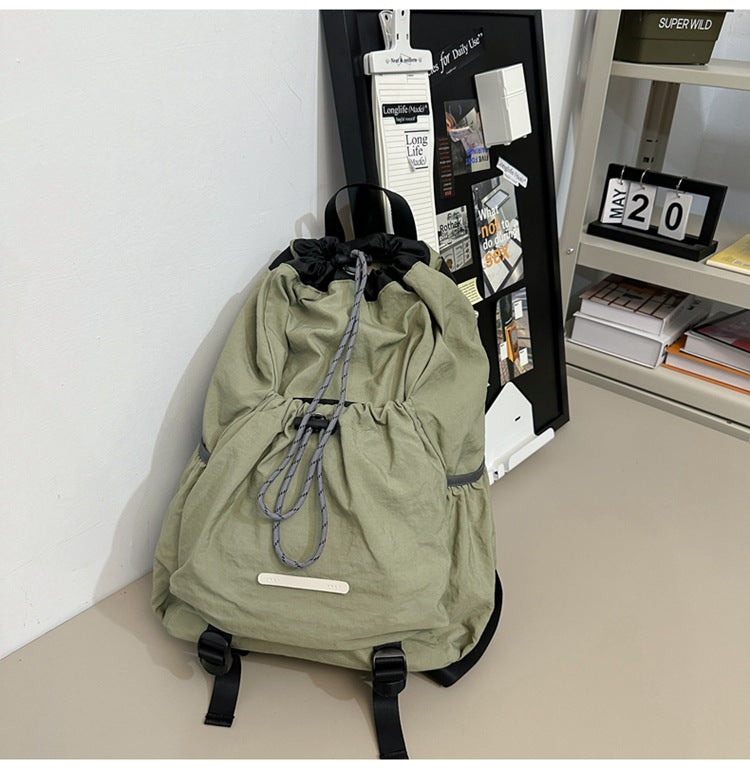 Men's Drawstring Pull String Nylon College Trip Backpacks