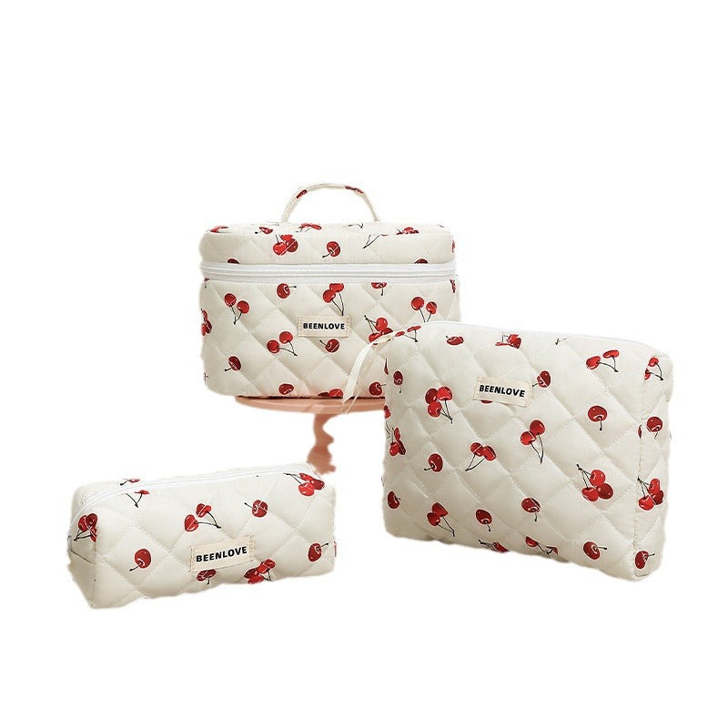 Cherry Secret Fashion Quilting Fruit Pattern Large Capacity Cosmetic Bags