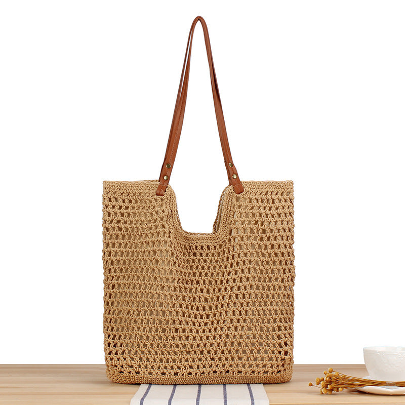 Women's Cotton Thread Woven Hollow Mesh Seaside Shoulder Bags