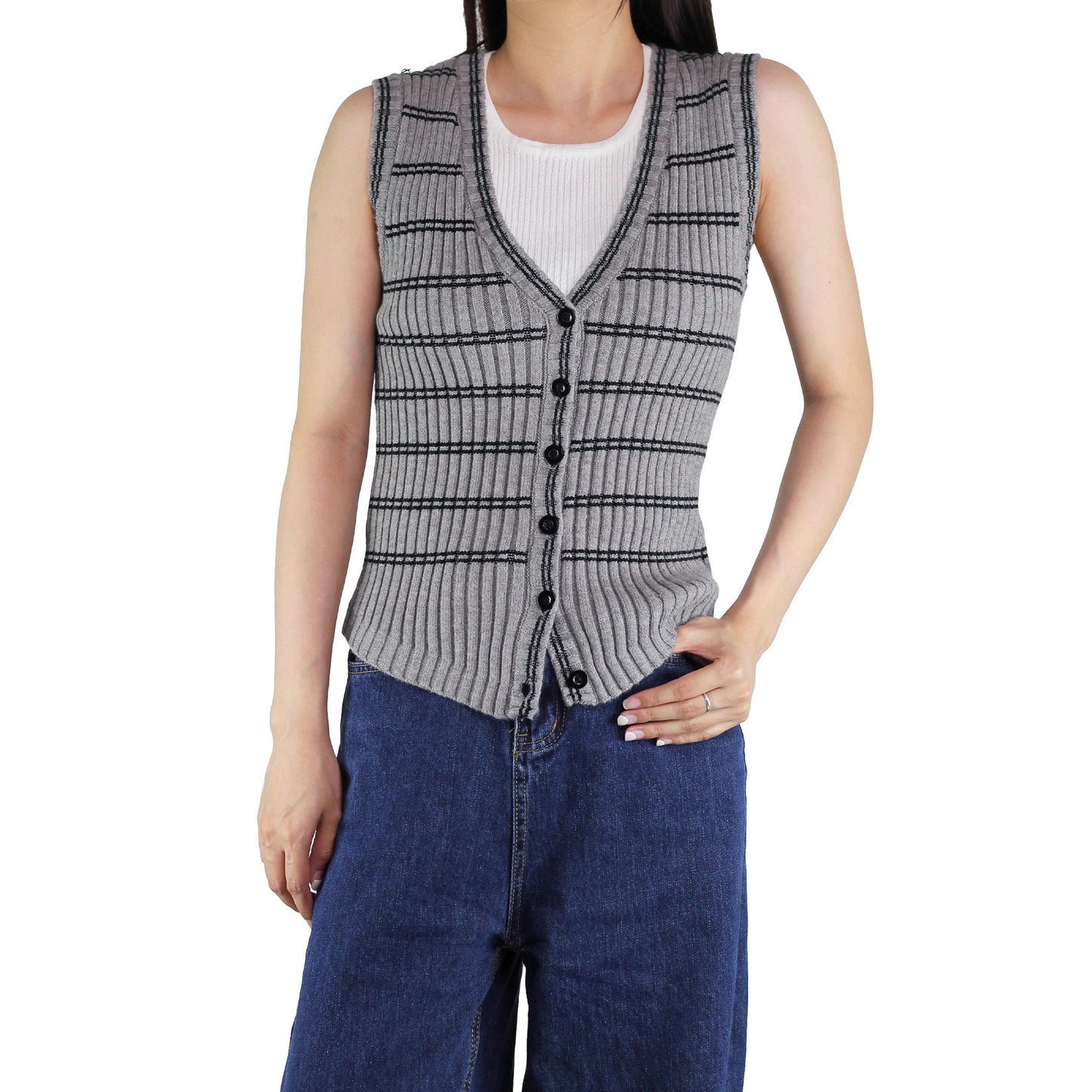Women's Cool Waistcoat Collar Striped Knitted Vests