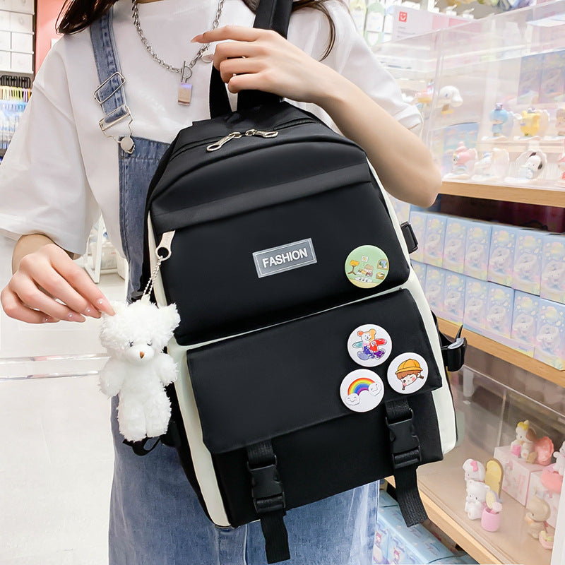Primary Junior High College Canvas Contrast Backpacks